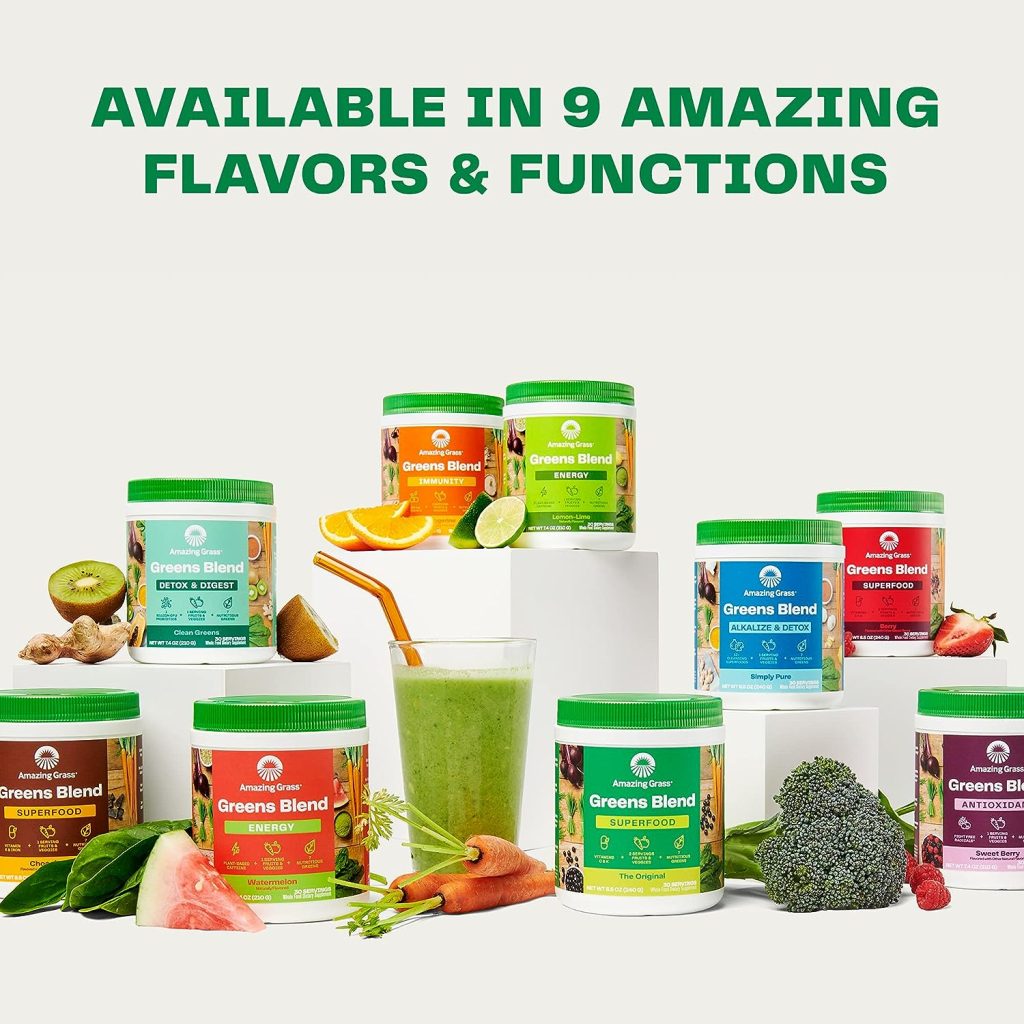 Amazing Grass Greens Blend Superfood: Super Greens Powder Smoothie Mix with Organic Spirulina, Alfalfa, Beet Root Powder, Digestive Enzymes  Probiotics, Original, 100 Servings (Packaging May Vary)