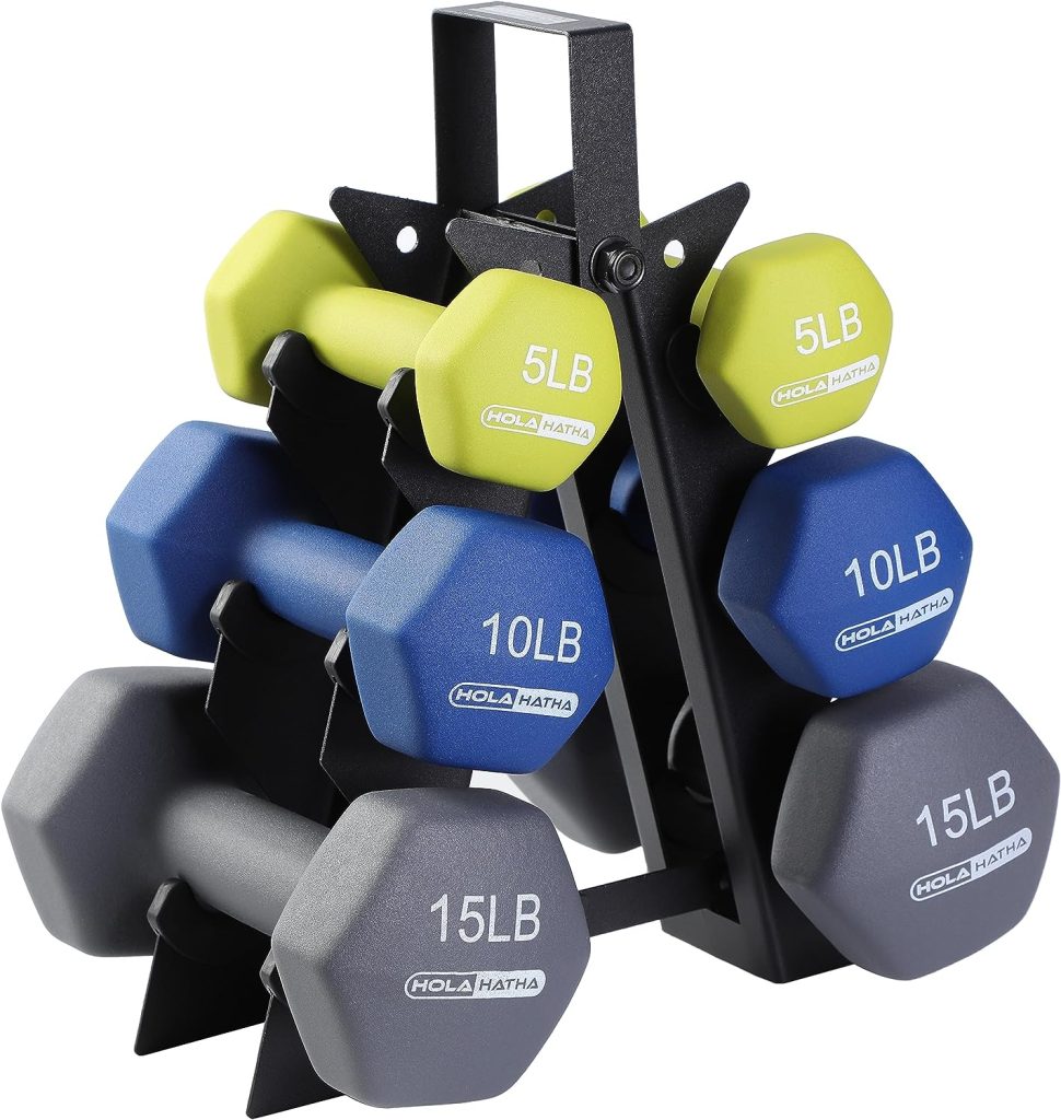 HolaHatha Neoprene Dumbbell Free Hand Weight Set with Storage Rack, Ideal for Home Gym Exercises to Gain Tone and Definition