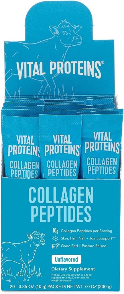 Vital Proteins Collagen Peptides Powder Supplement (Type I, III) Travel Packs, Hydrolyzed Collagen for Skin Hair Nail Joint - Dairy  Gluten Free - 10g per Serving - Unflavored (20ct per Box)